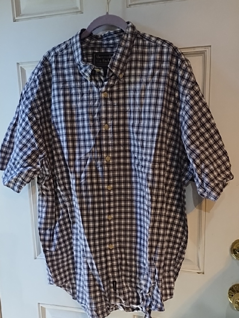 Abercrombie & Fitch Brown And Cream Plaid Short-Sleeve Button-Down Shirt